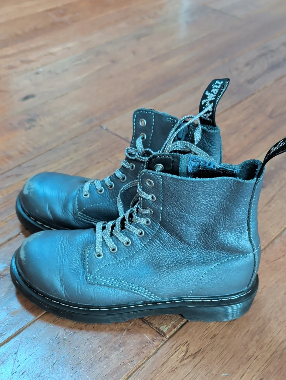 Dr. Martens 1460 Pascal J Silver Lace-Up Combat Boots with Side Zippers